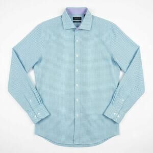 TailorByrd Basketweave Button Front Shirt Blue Non Iron Trim Fit Mens 15.5 33